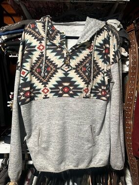Aztec Print Hoodie with Light Gray Lining